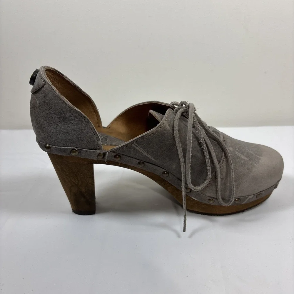 Sanita Womens Theodora Gray Leather Lace Up Studded Distressed Shoes Sz 39 Retro